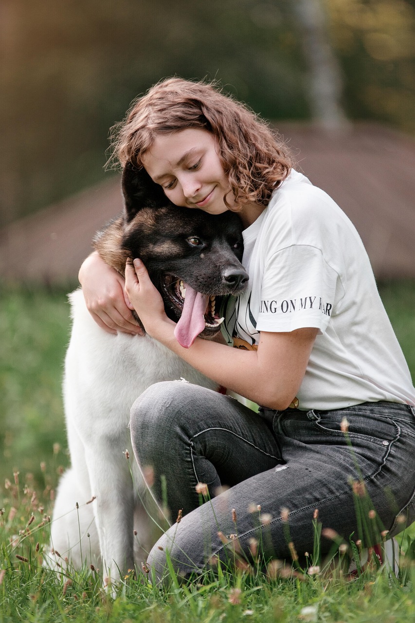 dog, girl, love, pet, owner, companion, friends, friendship, happy, nature, animal, akita, portrait, pet owner